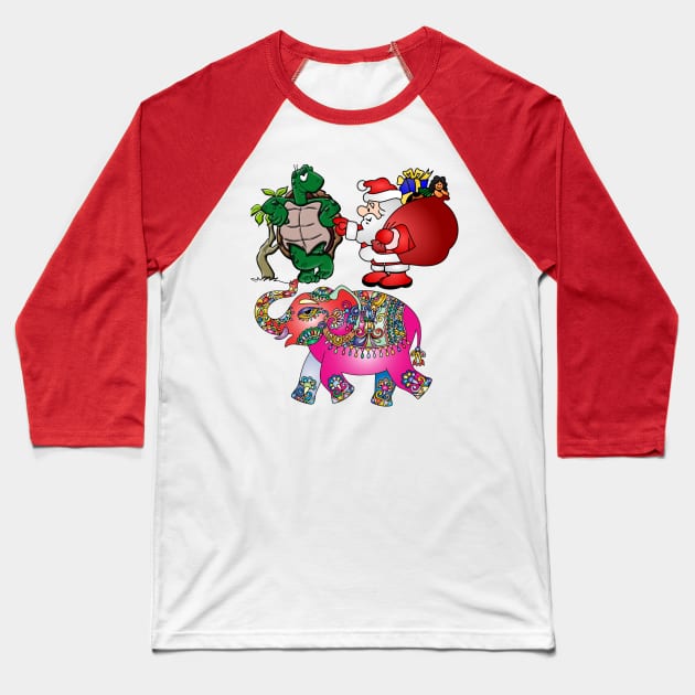 Santa Shirt Funny Christmas Elephant Turtle Gift Party Present Baseball T-Shirt by Chebs